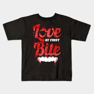 Love At First Bite Vampire Fangs Blood Halloween Kids T-Shirt